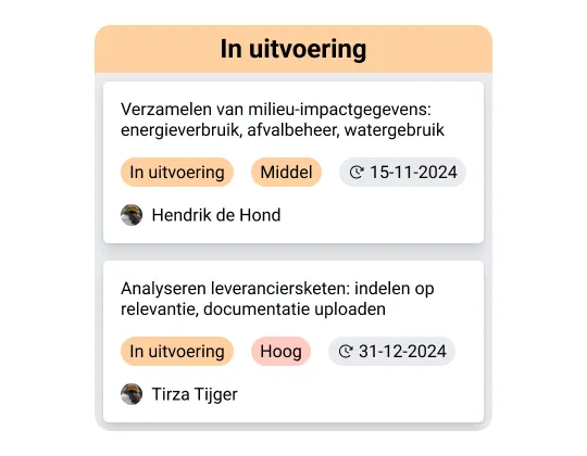 Screenshot van het actieoverzicht in de software